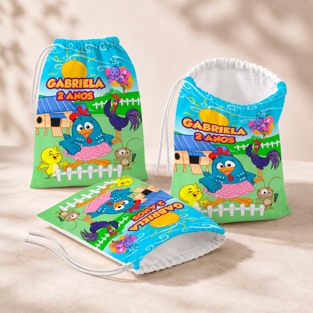 20 Sacolinhas Personalizada Festa Infantil 18x26 Aniversário Lembrancinha Galinha Pintadinha M1