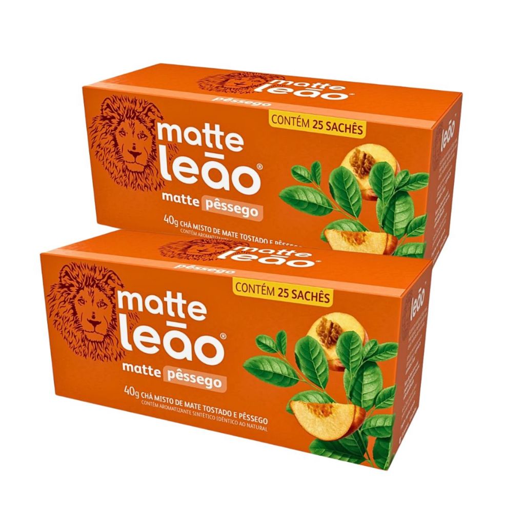 Kit 2un Chá Matte Pêssego Leão 25 Sachês