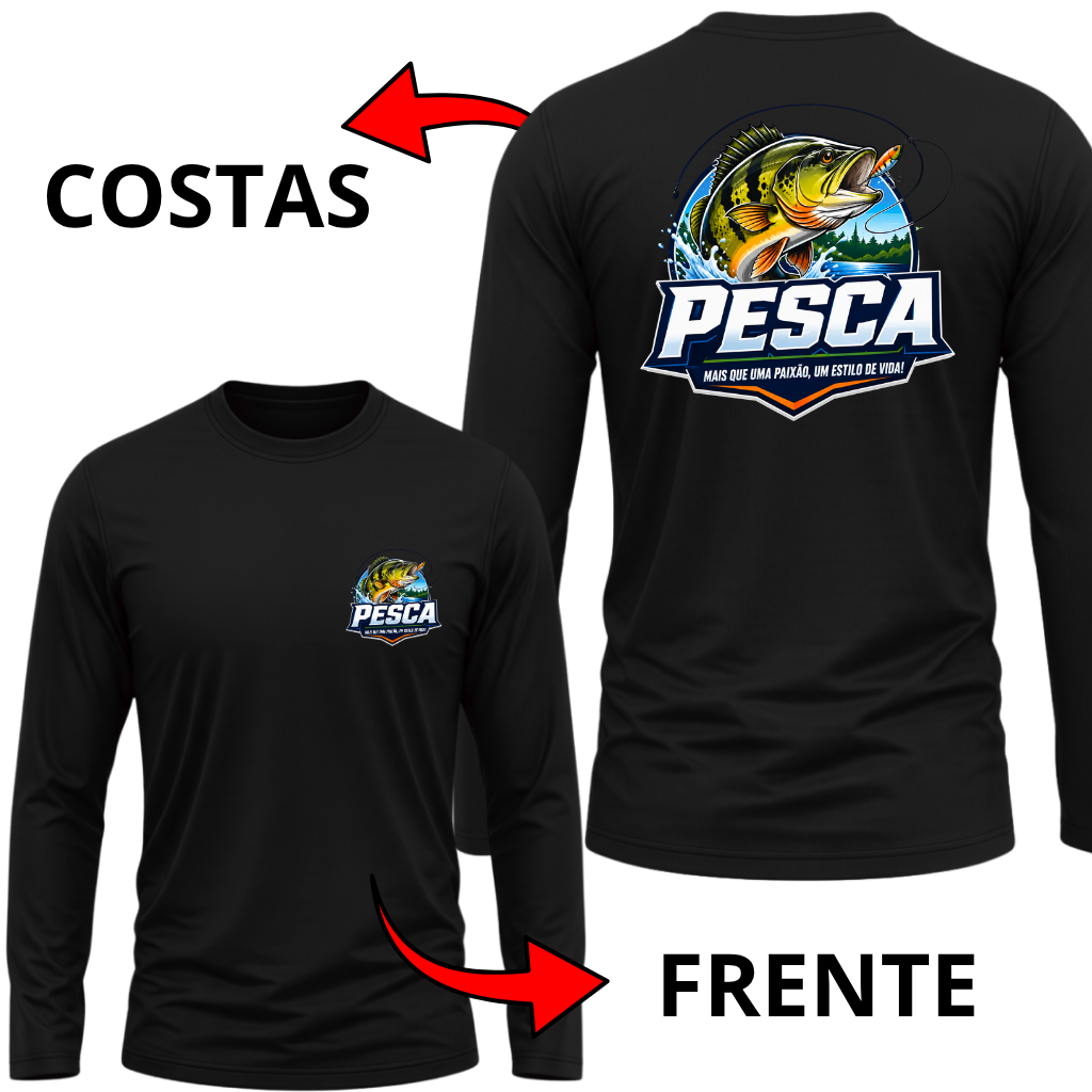 PESCA CAMISA MASCULINA UV MANGA LONGA – Camiseta de Pescador Proteção Solar Pescaria Esportiva