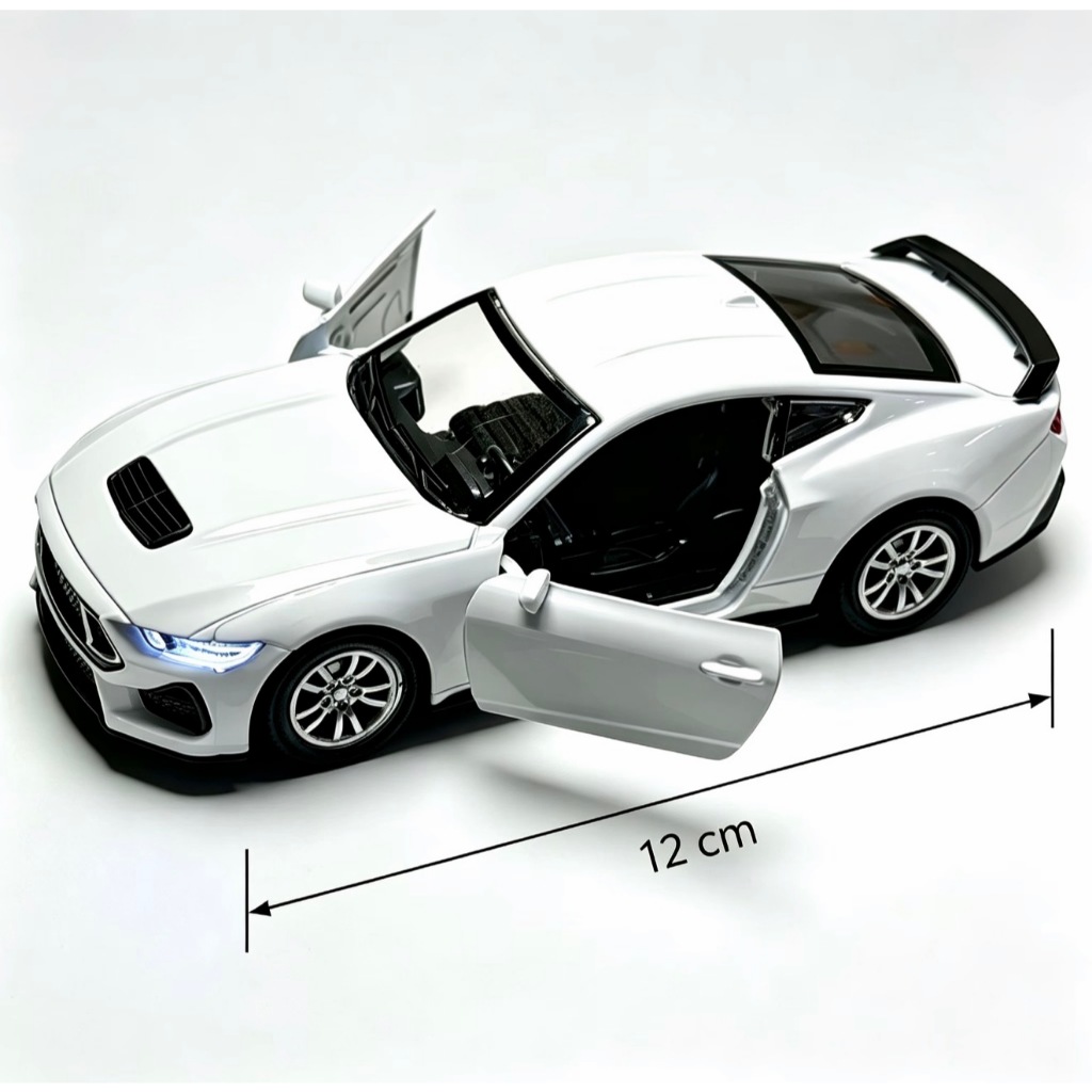 Miniatura Ford Mustang GT 2023 1:38 Carro de Metal com Som, Luz e Portas que Abrem