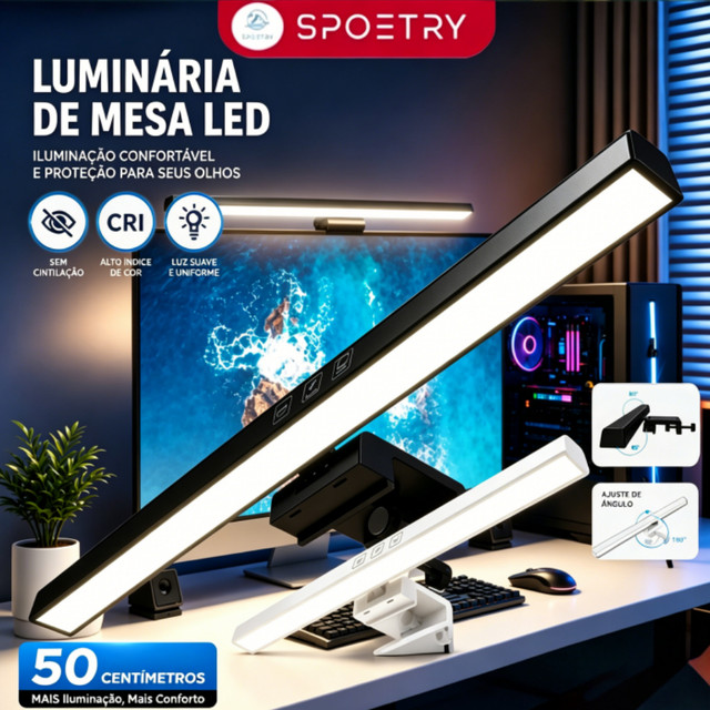 Barra de Luz LED USB para Monitor PC, 3 Cores Ajustáveis Reguláveis, Antirreflexo Proteção Olhos Home Office 33/50cm