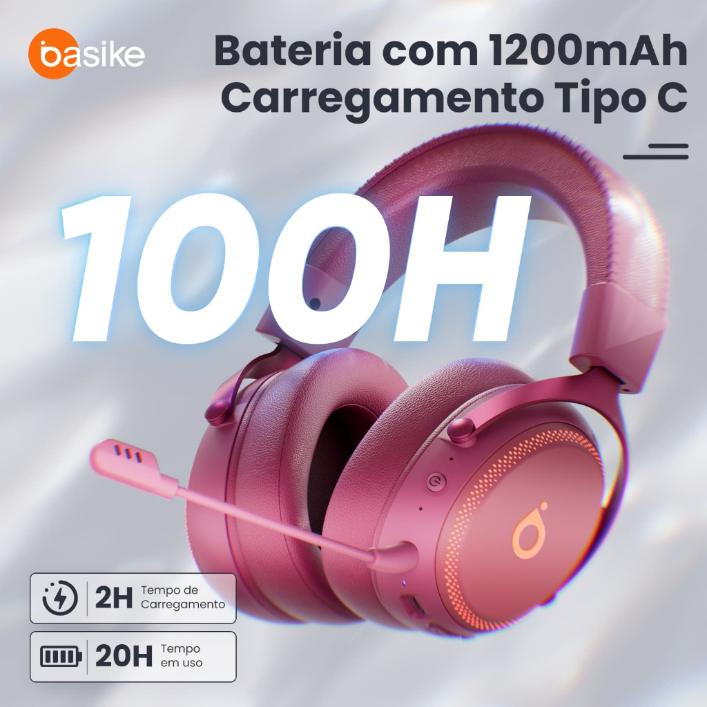 Kivee X Basike Headset Gamer Sem Fio Bluetooth com Microfone e Adaptador 2.4G Original FON316A · foto 2
