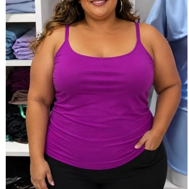 Regata Feminina Plus Size Suplex Alça Fina Básica Lisa