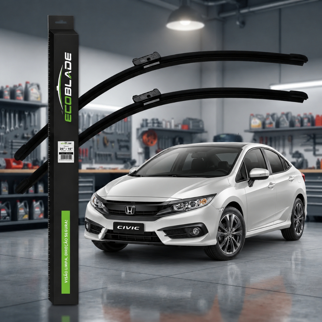 Par de Palhetas Limpador Parabrisa Ecoblade Honda Civic 2017 A 2022 Alta Durabilidade Silicone Silenciosa Premium