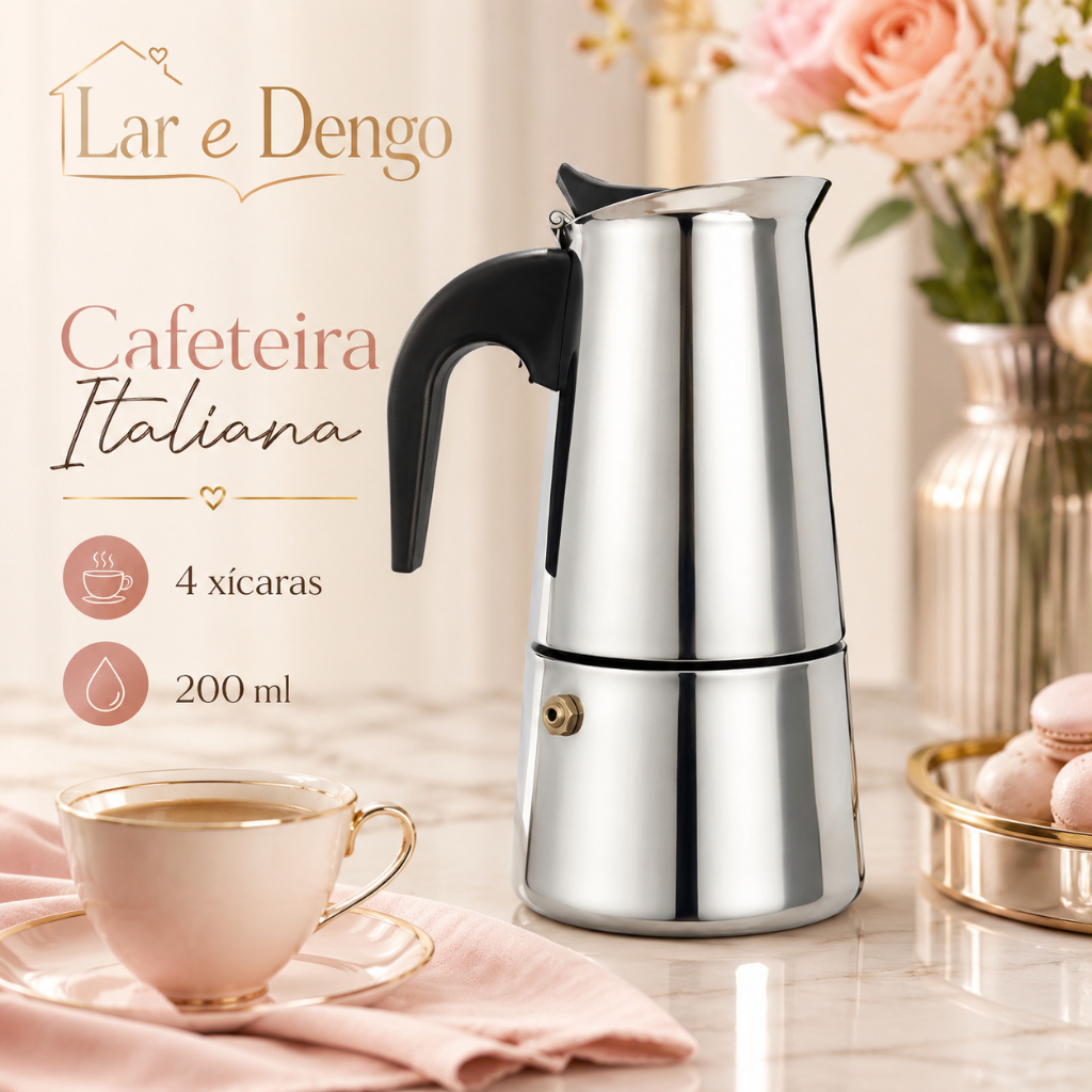 Cafeteira Italiana 3, 6 ou 9 Xícaras Moka Café Expresso Alumínio e Aço Inox Premium