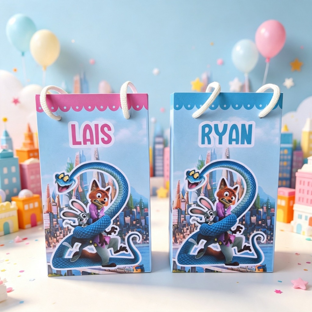 Kit 10 a 30 Sacolinhas Surpresa Personalizada Zootopia 2 Lembrancinhas Festa Infantil Aniversário PEGUE E MONTE
