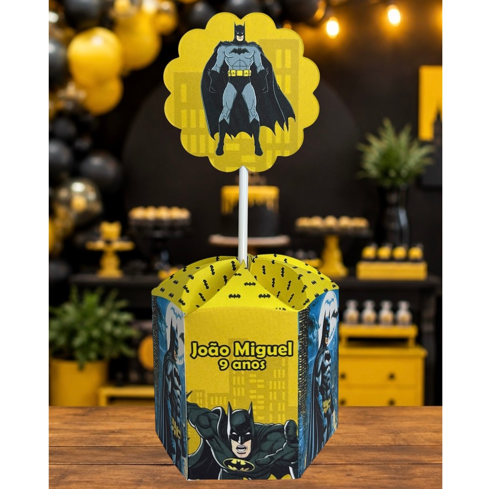Centro de Mesa Batman Pegue e Monte Caixa Sextavada Personalizada Lembrancinha Festa Infantil