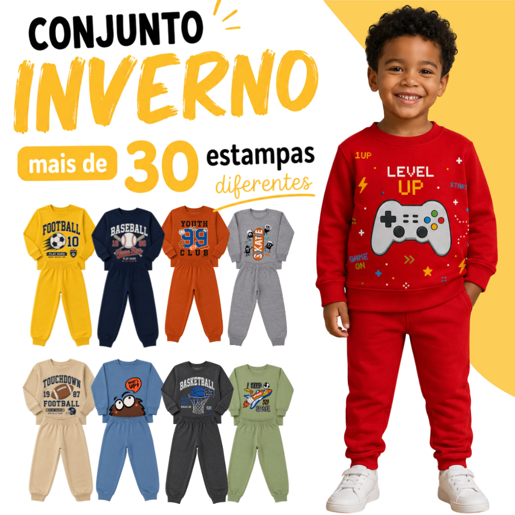 Kit Conjunto 2 ou 4 Peças Moletom Roupa De Bebê Menino Infantil Inverno Casaco E Calça Moletom Peluciado de Frio