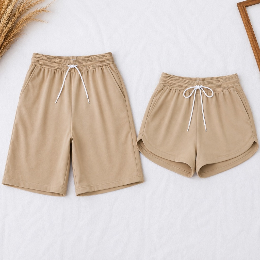 Kit Conjunto Short Praia Casal Namorados Tactel com Elastano Premium Moda Praia Verão Leve Confortável