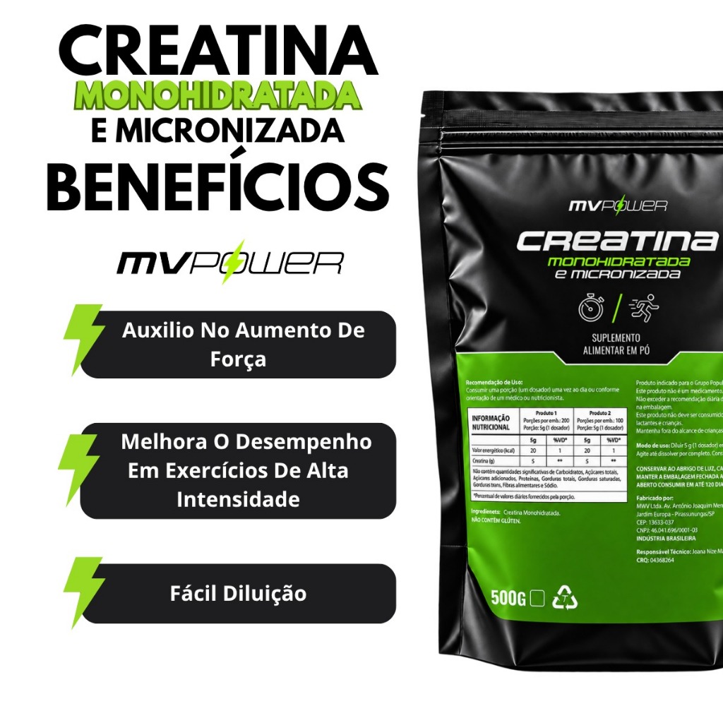 CREATINA MONOHIDRATADA 500g - MV POWER