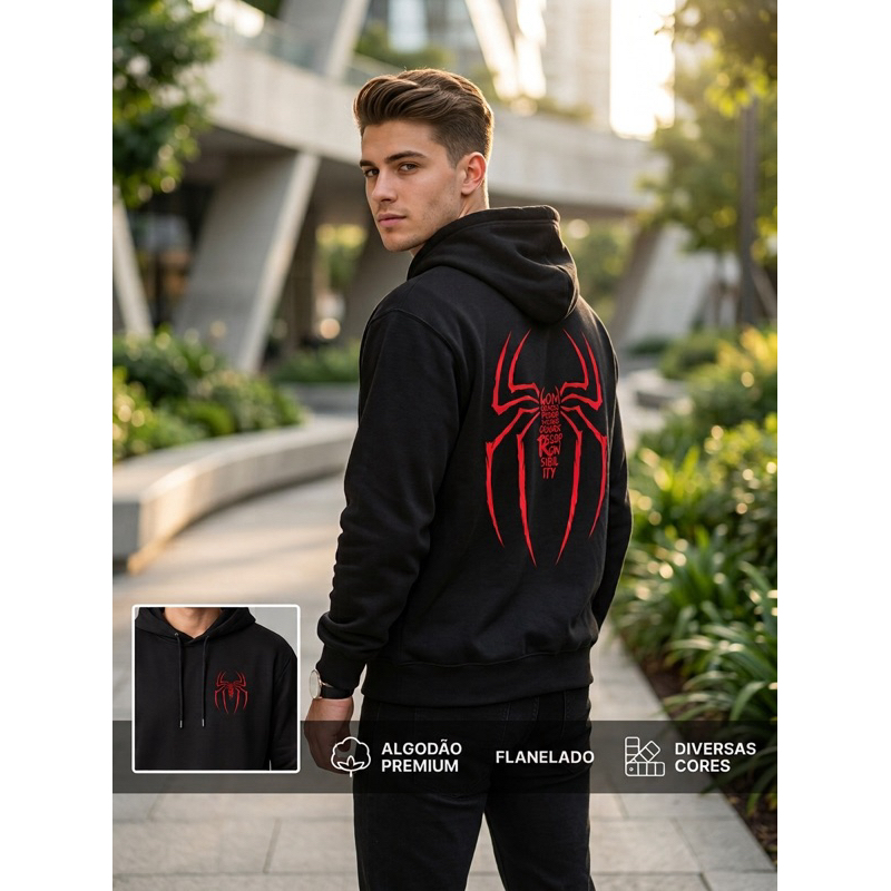 Moletom Canguru Unissex Homem Aranha Blusa Spiderman Capuz Flanelado Quentinho Confortável Masculino