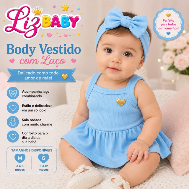 Body vestido infantil menina bebê.Vestido de bebê com body embutido Liz