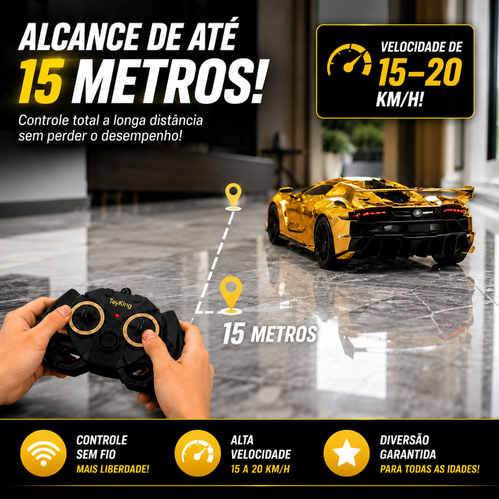 Carrinho Controle Remoto Pilha Esportivo Rápido Carro Dourado Brinquedo Menino