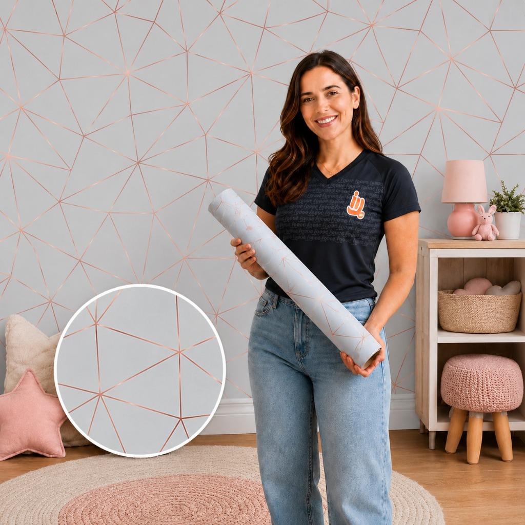 Papel de Parede Grey Cinza com Rose Gold Decoração Inove