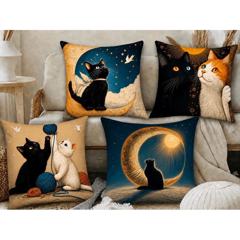 KIT 4 CAPAS DE ALMOFADAS  DELICADAS  DE GATO CORAÇÃO TAMANHO 45X45