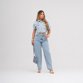 Calça Jeans Feminina Mom Barrel Cintura Alta Empina Bumbum