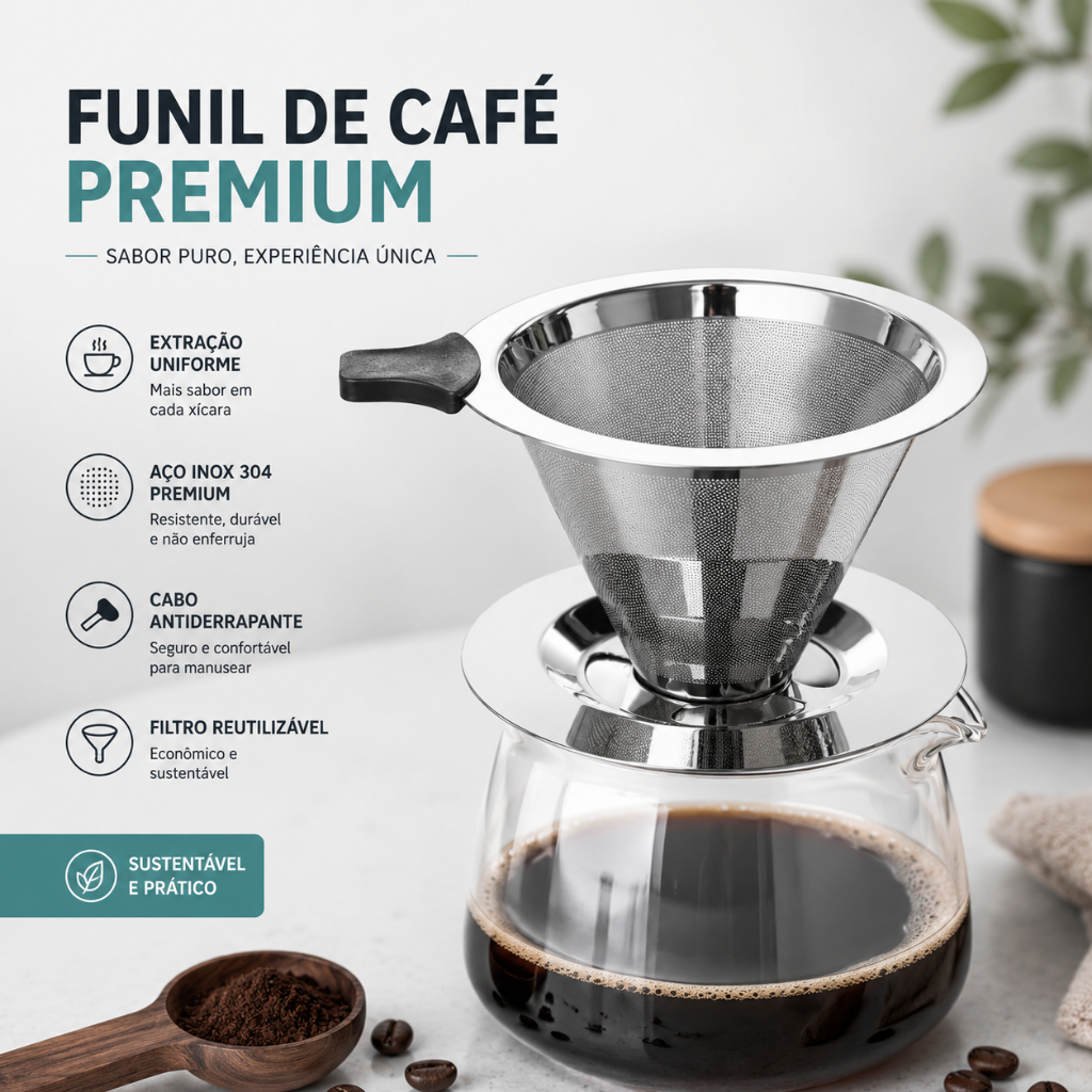 Filtro Coador De Café Inox 103/102/101 - Com Pegador em Silicone - Peneira Aço Reutilizável