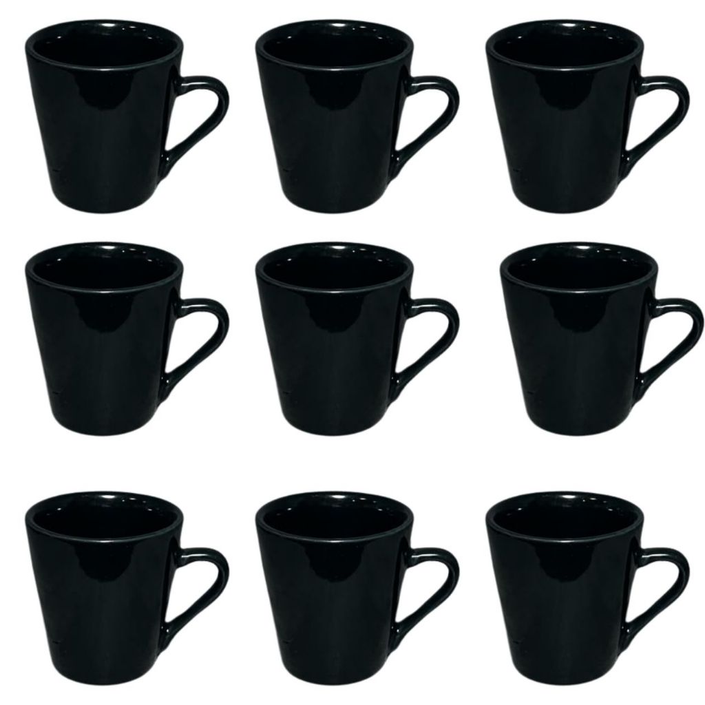 Kit Caneca Preta Xícara Porcelana Café Chá Preta lisa