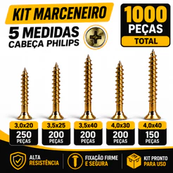 Kit Parafuso Chip Bicromatizado Philips Madeira MDF MDP 250 500 1000 Peças Marcenaria