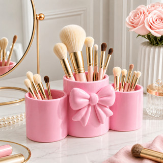 Porta Pincéis Maquiagem Organizador Mesa Porta Canetas Laço Elegante