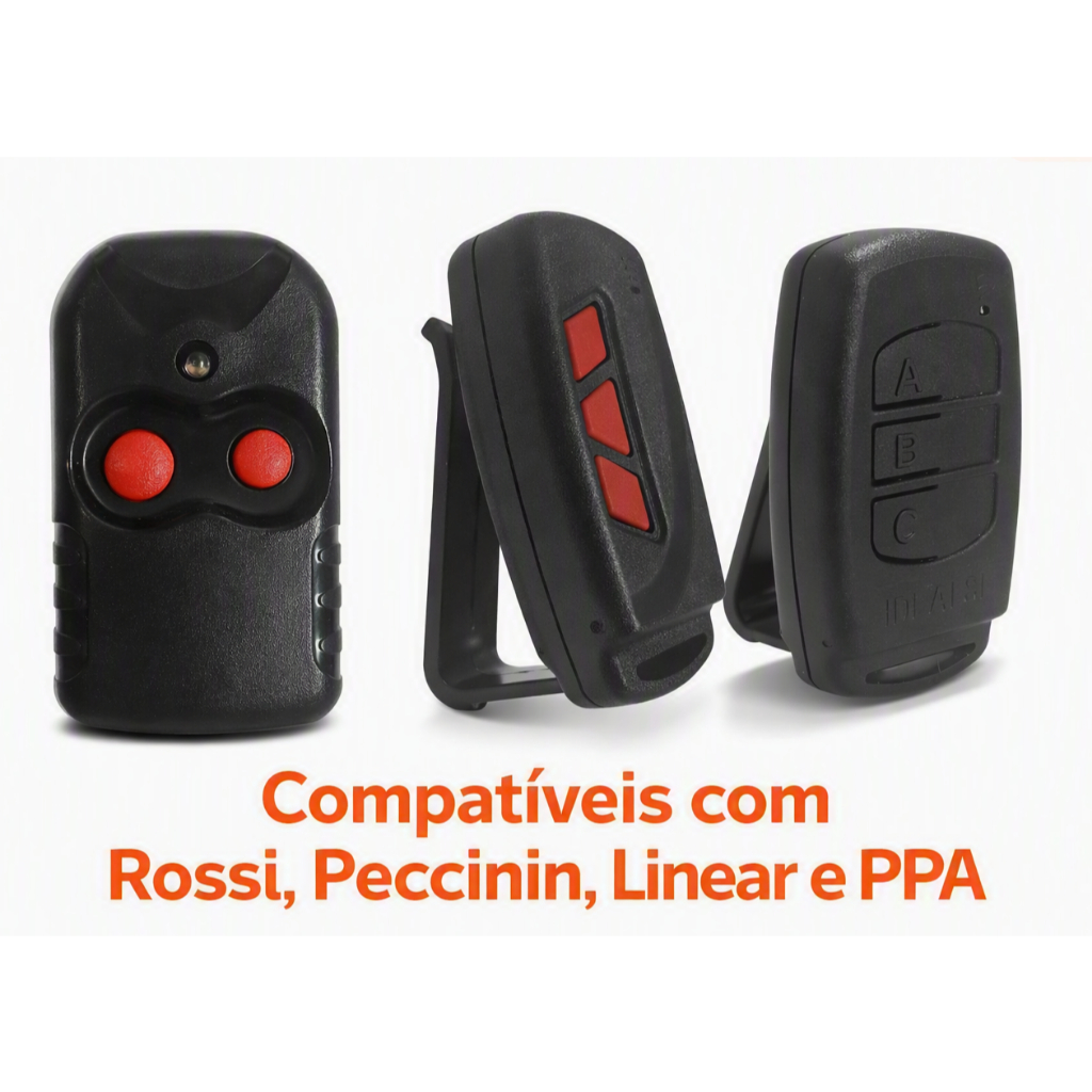 Controle 5 em 1 compativel com Rossi, Peccinin, Linear ou PPA código rolante 433Mhz