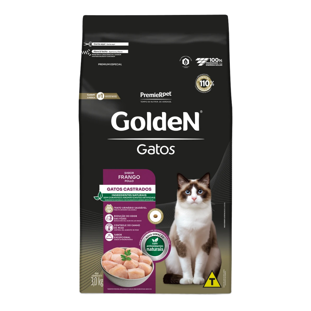 Ração para Gatos Adultos Castrados Frango Fórmula 3kg Golden