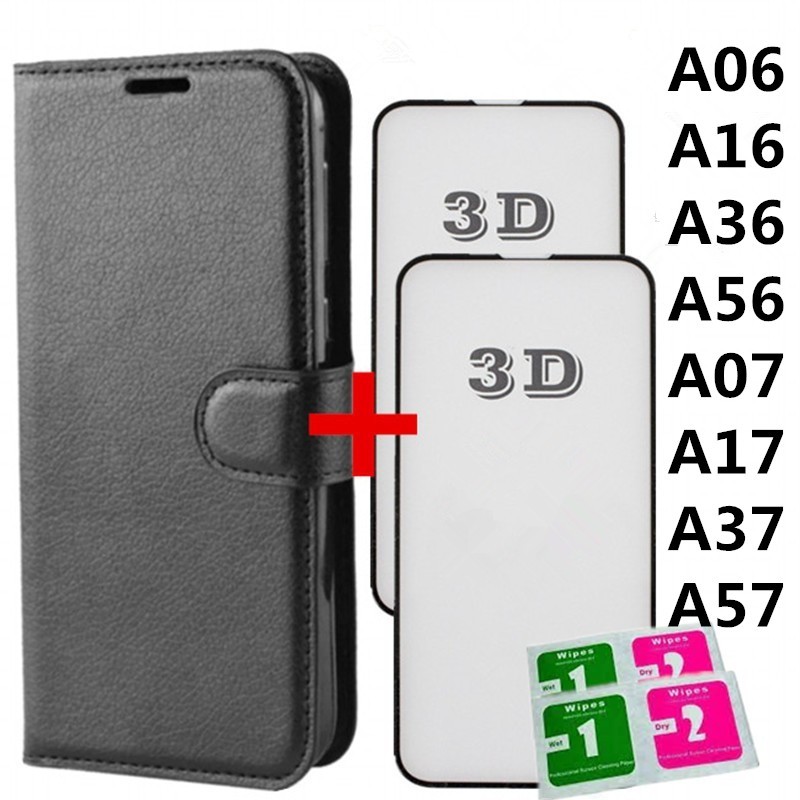 Kit Capa Capinha Carteira Flip + 2 Película de vidro 3D Para Samsung Galaxy A06 / A16