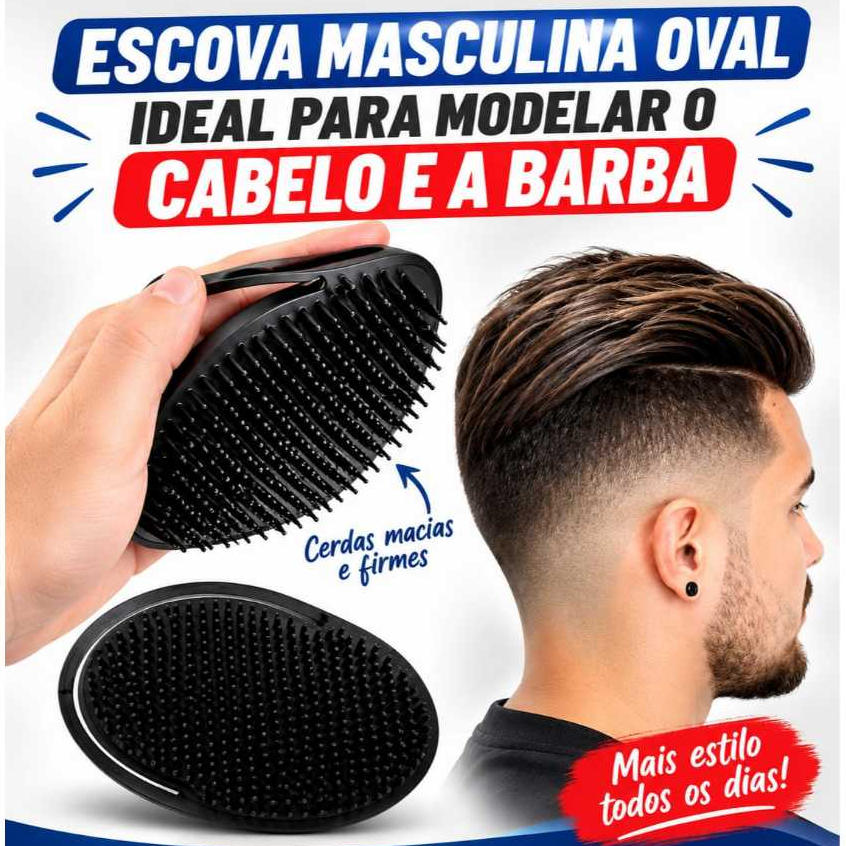 Kit 6/ 12/ 24 Escovas Plásticas Oval Para Massagem Capilar Masculina