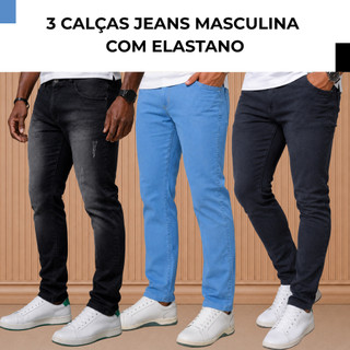Kit 3 Calças Jeans Masculinas Slim Lycra Premium | Conforto Jeans Original Direto da Fábrica