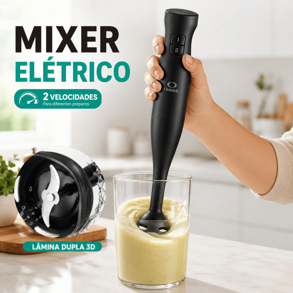 Mixer Elétrico de Mão 200W 2 Velocidades com Lâmina Dupla em Aço Inoxidável 127V/220V