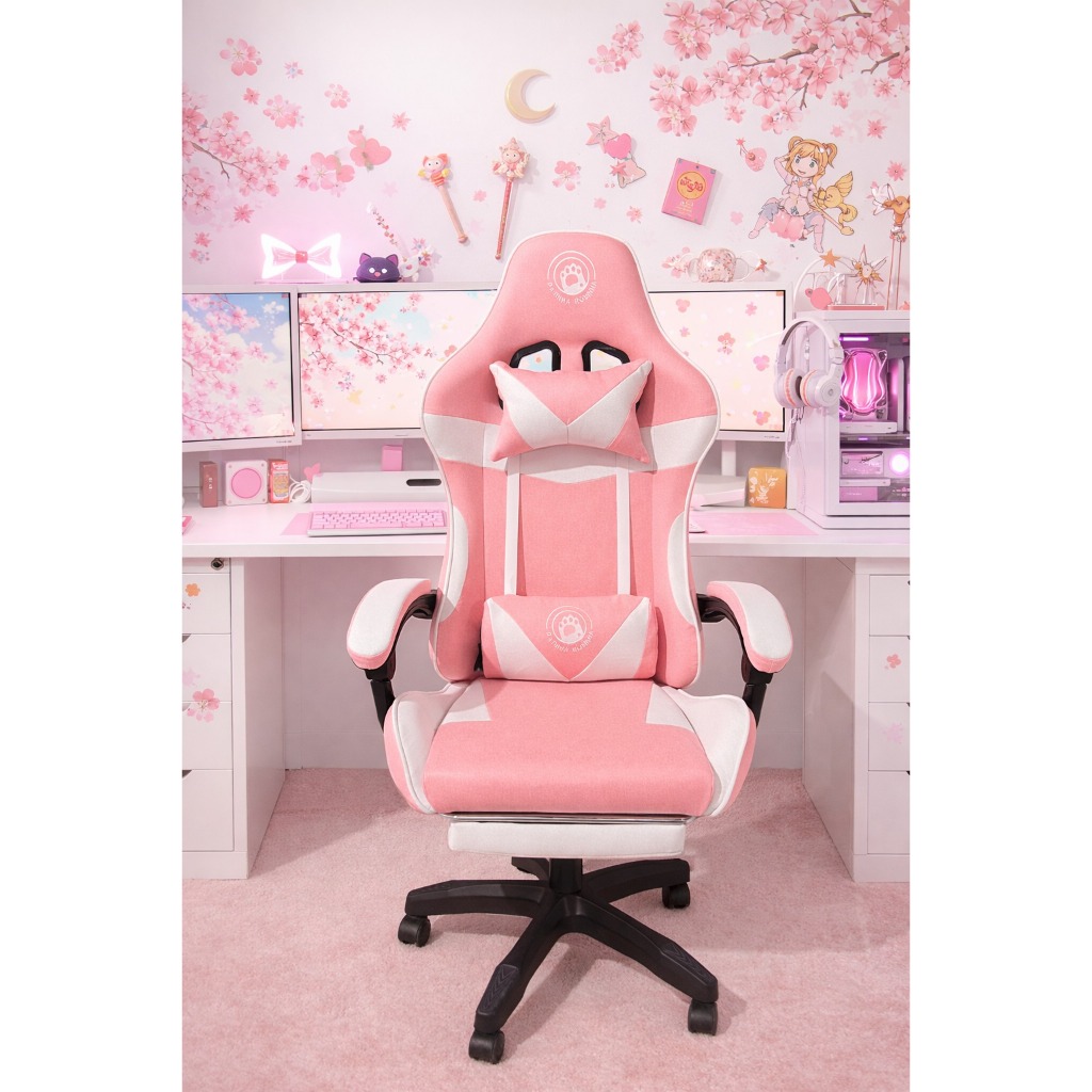 Cadeira De Escritório Cadeira Gamer Delta Rosa Em Linho Com apoio para os Pés