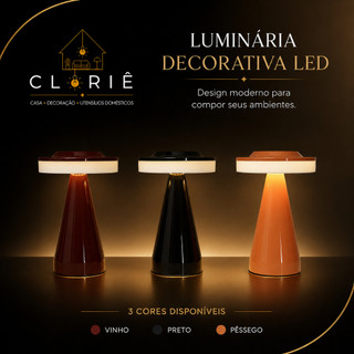 Abajur Luminária de Mesa LED 3 Em 1 Moderno Touch Recarregável  Design Premium