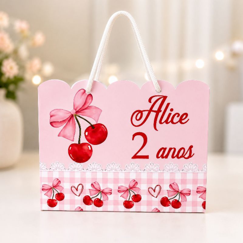 Sacolinha personalizada Cereja Lembrancinha de aniversário pegue e monte
