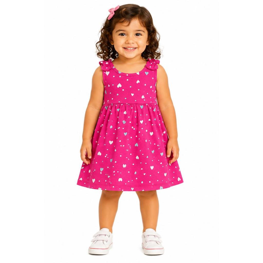 Vestido Infantil Feminino Regata com Laço - Rodado e Estampado - Tam. 03