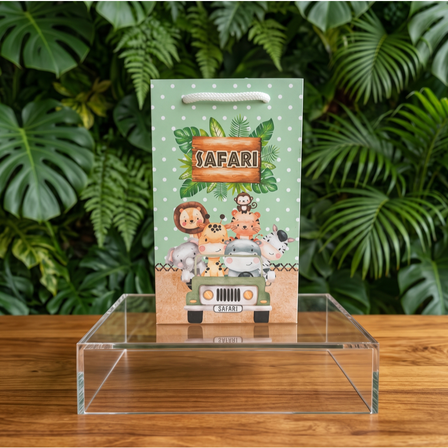 SACOLINHA PERSONALIZADA SAFARI BABY- ANIVERSÁRIO-MESVERSARIO-BATIZADO-LEMBRANCINHA-PEGUE E MONTE