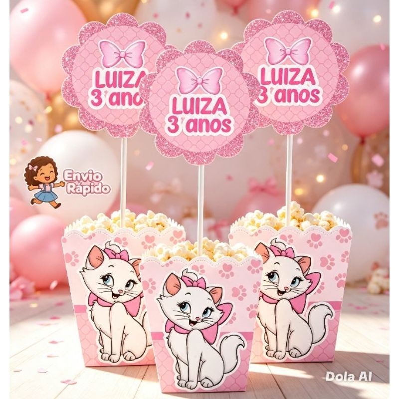 kit Centro de Mesa Personalizado Caixa Cachepot Gata Marie Cachepô Enfeite Arranjo