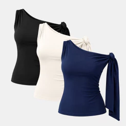 Blusa Feminina Assimétrica de amarração no ombro dia a dia básica suplex premium de alta compressão ideal para o verão