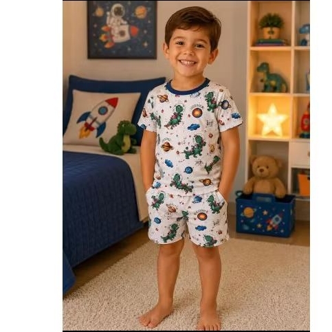Conjunto de Pijama Infantil para Meninos - Estampas sortidas - Malha 100% algodão - Conjunto de verão para Meninos