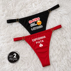 Kit 2 Calcinhas Sensual Frase Erótica Fio Regulagem Premium Lingerie