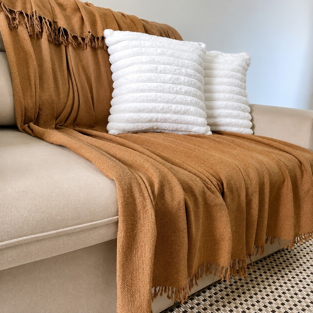 Manta Para Sofá Fibra 100% Algodão Grande Casal 2,30 M x 1,80 M Protetora Decorativa Sofá ou Cama
