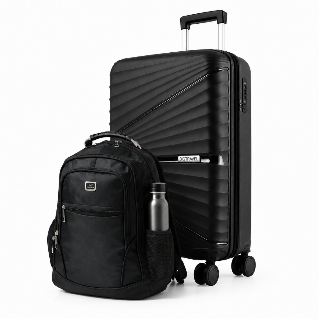 Kit Mala de Viagem de Bordo com Rodinhas 360° e Mochila com Cabo de Aço Impermeável, Resistente e Espaçosa para Bagagem