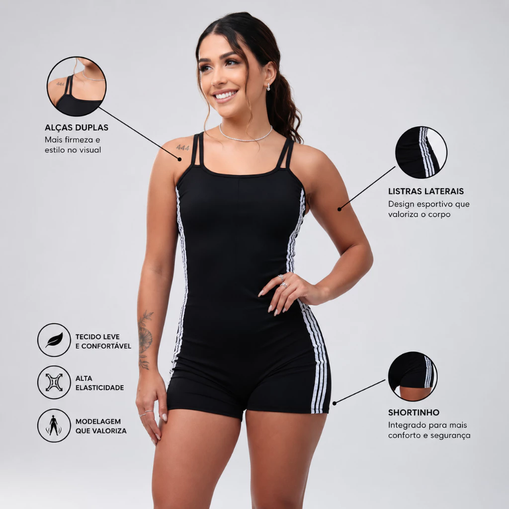 Macaquinho De Academia Feminino Alcinha Suplex Fitness Roupa de Academia Feminina — imagem 1