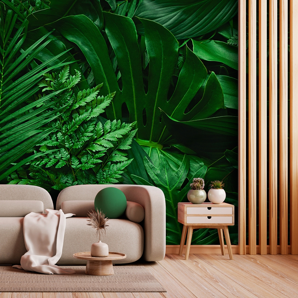 Papel De Parede Adesivo Jardim Vertical Folhagem Verde