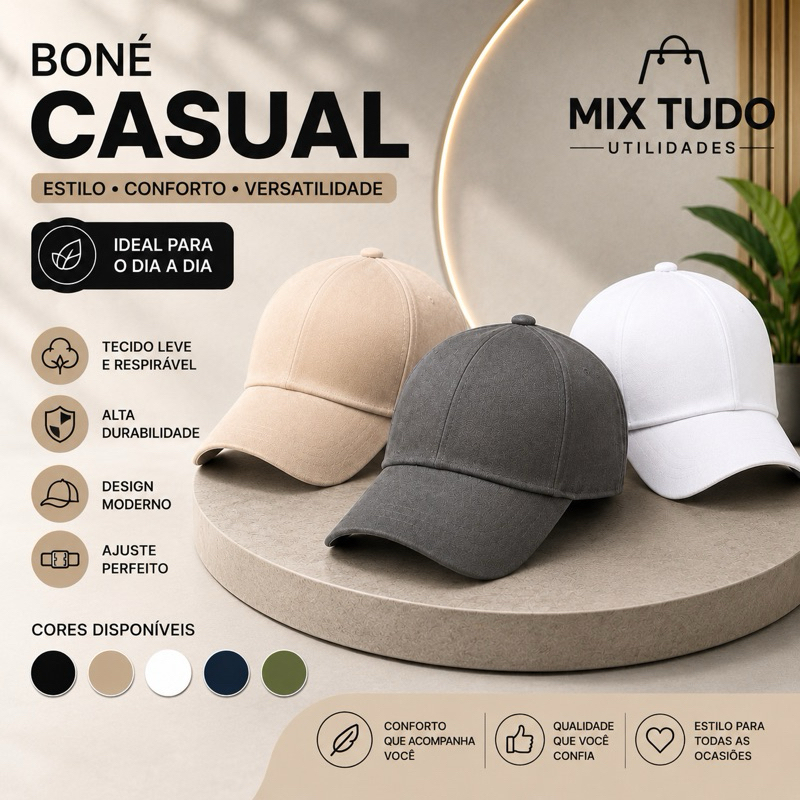 Kit 3 Bonés Liso Básico Adulto Aba Curva Masculino e Feminino com Regulagem em Velcro – Unissex