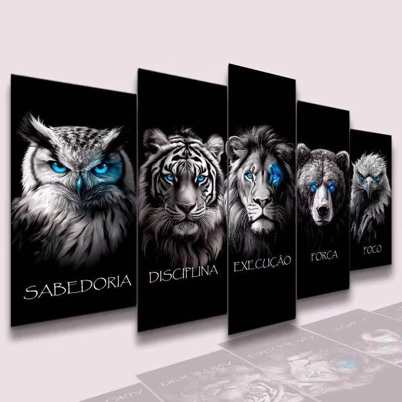 Conjunto Quadro Decorativo Mosaico Jesus Cristo Leão de Juda Conjunto Kit para Parede Sala e Quarto