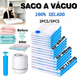 Saco a Vacuo COM ou SEM Bomba Organização de Roupas Mala Viagem Guarda Roupas Edredom Cobertor Vários Tamanhos