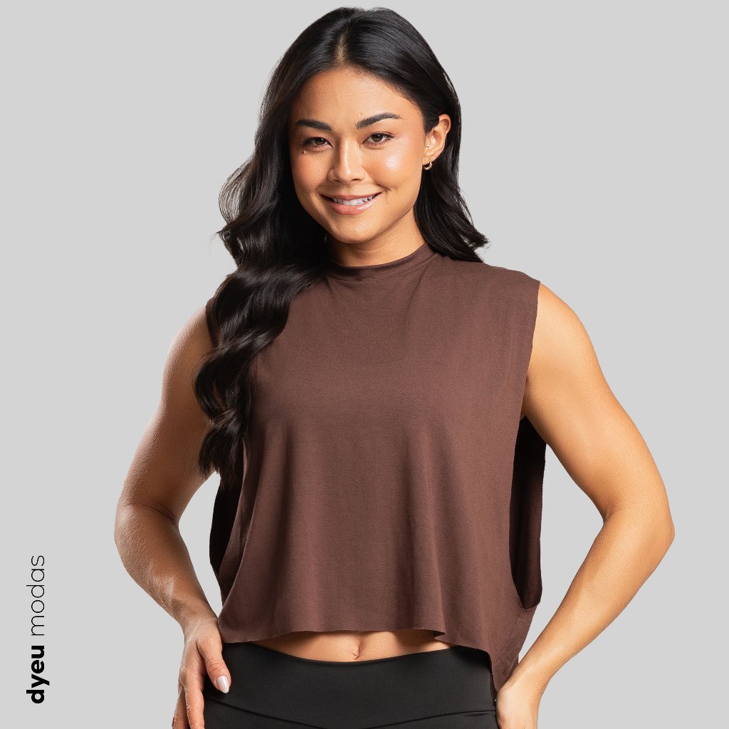 Camiseta Cropped Fitness Feminina Academia Regata Cavada Crossfit Dyeu