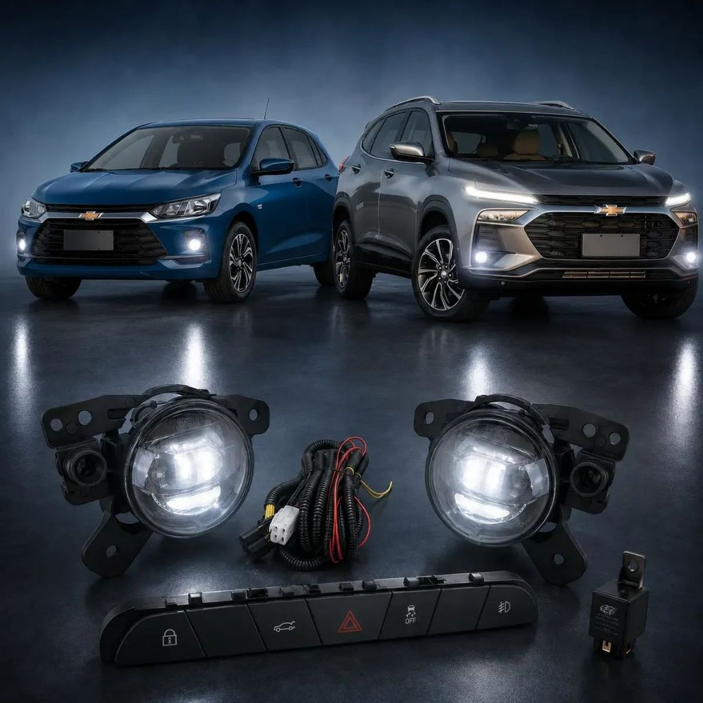 Kit Farol De Milha Led Onix e Tracker 2026 Botão Original Neblina Serra Serração Farol Farolete Baixo Alto Noite Estrada