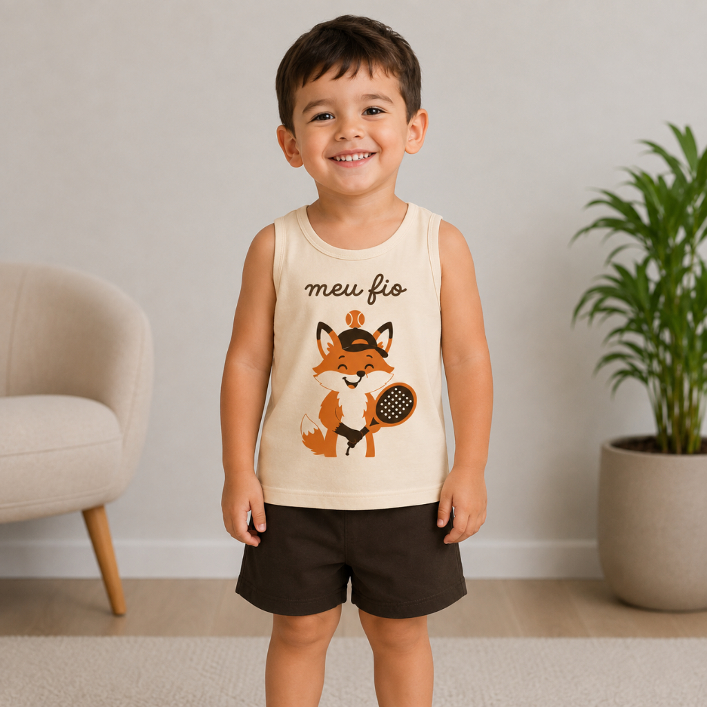 Kit Infantil Menino Regata ou Camiseta manga curta Estampada e Bermuda Roupa Verão Conjunto Leve Confortável