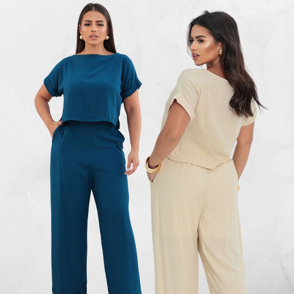 Conjunto Calça Pantalona Feminino Blusa Calça Wide Leg Elegante Blusa Blusinha Calça Flare Conjunto Alfaiataria Basico